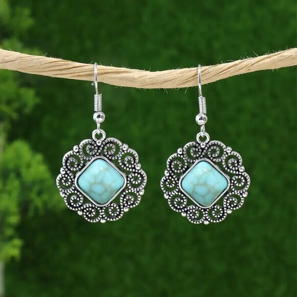 925 Sterling Silver Womens Hanging Drop Turquoise Gemstone Earrings New Jewelry